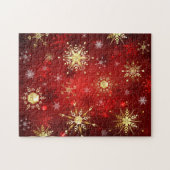 Kerstgouden sneeuwvlokken op rode achtergrond legpuzzel (Horizontaal)