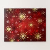 Kerstgouden sneeuwvlokken op rode achtergrond legpuzzel (Horizontaal)