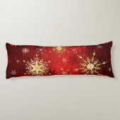 Kerstgouden sneeuwvlokken op rode achtergrond lichaamskussen (Achterkant)
