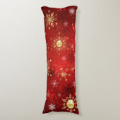 Kerstgouden sneeuwvlokken op rode achtergrond lichaamskussen (Voorkant Verticaal)