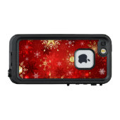 Kerstgouden sneeuwvlokken op rode achtergrond LifeProof iPhone hoesje (Achterkant (horizontaal))