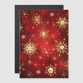 Kerstgouden sneeuwvlokken op rode achtergrond magnetische uitnodiging (Voorkant / Achterkant)