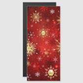 Kerstgouden sneeuwvlokken op rode achtergrond magnetische uitnodiging (Voorkant / Achterkant)