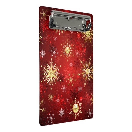 Kerstgouden sneeuwvlokken op rode achtergrond mini klembord (Schuin)