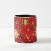 Kerstgouden sneeuwvlokken op rode achtergrond mok (Midden)