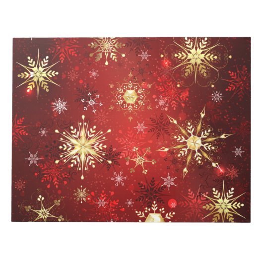 Kerstgouden sneeuwvlokken op rode achtergrond notitieblok (Voorkant)