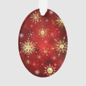 Kerstgouden sneeuwvlokken op rode achtergrond ornament (achterkant)
