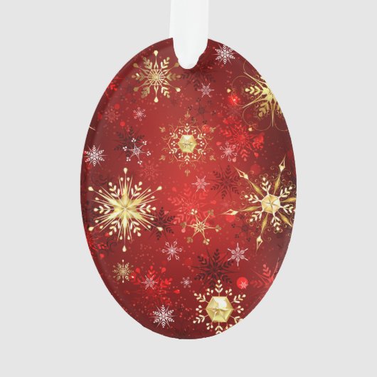 Kerstgouden sneeuwvlokken op rode achtergrond ornament (achterkant)