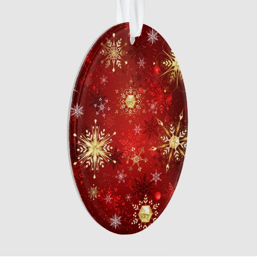 Kerstgouden sneeuwvlokken op rode achtergrond ornament (voorkant)