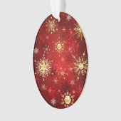 Kerstgouden sneeuwvlokken op rode achtergrond ornament (voorkant)