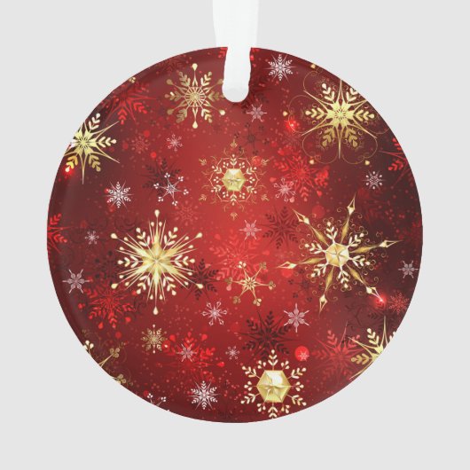 Kerstgouden sneeuwvlokken op rode achtergrond ornament (achterkant)