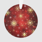 Kerstgouden sneeuwvlokken op rode achtergrond ornament (voorkant)