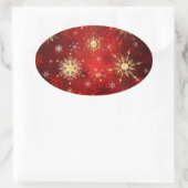 Kerstgouden sneeuwvlokken op rode achtergrond ovale sticker (Tas)