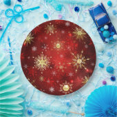 Kerstgouden sneeuwvlokken op rode achtergrond papieren bordje (Feest)