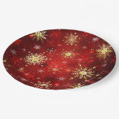 Kerstgouden sneeuwvlokken op rode achtergrond papieren bordje (Gekanteld)