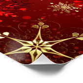 Kerstgouden sneeuwvlokken op rode achtergrond perfect poster (Hoek)