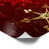 Kerstgouden sneeuwvlokken op rode achtergrond perfect poster (Hoek)