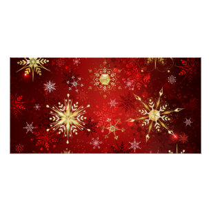 Kerstgouden sneeuwvlokken op rode achtergrond perfect poster
