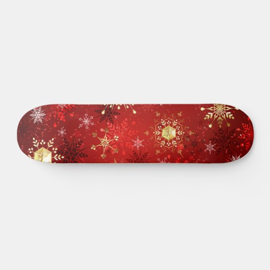 Kerstgouden sneeuwvlokken op rode achtergrond persoonlijk skateboard (Horizontaal)