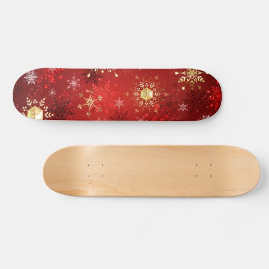 Kerstgouden sneeuwvlokken op rode achtergrond persoonlijk skateboard (Horizontaal)
