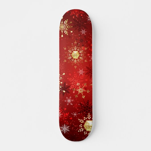 Kerstgouden sneeuwvlokken op rode achtergrond persoonlijk skateboard (Voorkant)