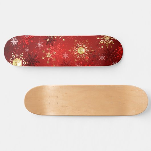 Kerstgouden sneeuwvlokken op rode achtergrond persoonlijk skateboard (Horizontaal)