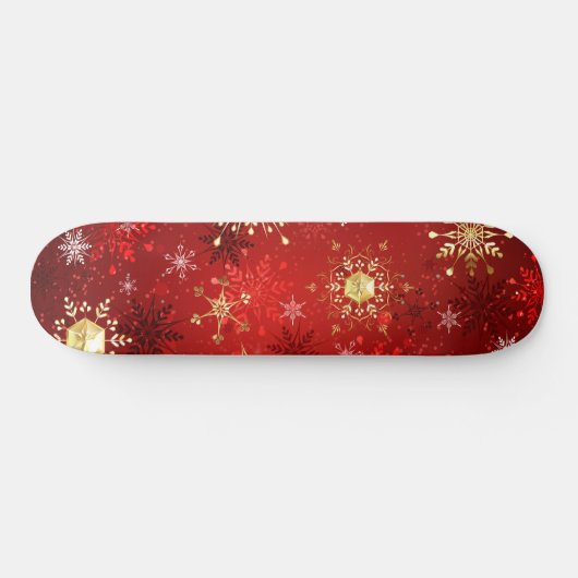 Kerstgouden sneeuwvlokken op rode achtergrond persoonlijk skateboard (Horizontaal)