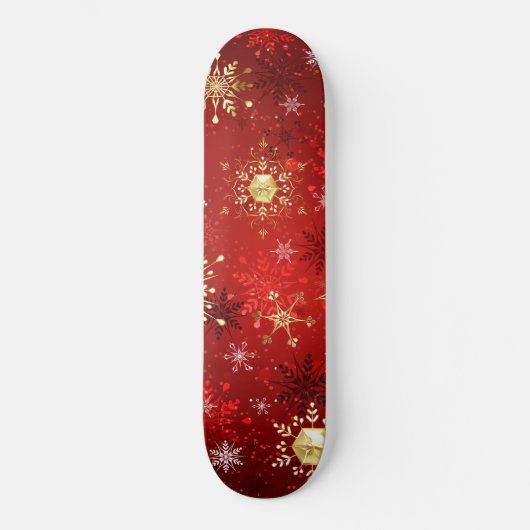 Kerstgouden sneeuwvlokken op rode achtergrond persoonlijk skateboard (Voorkant)