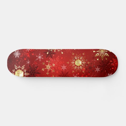 Kerstgouden sneeuwvlokken op rode achtergrond persoonlijk skateboard (Horizontaal)