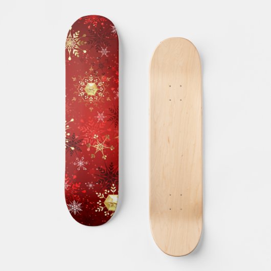 Kerstgouden sneeuwvlokken op rode achtergrond persoonlijk skateboard (Voorkant)