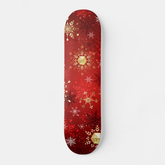 Kerstgouden sneeuwvlokken op rode achtergrond persoonlijk skateboard (Voorkant)