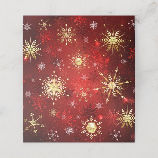 Kerstgouden sneeuwvlokken op rode achtergrond plaatskaartje (Buitenkant ongevouwen)