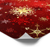 Kerstgouden sneeuwvlokken op rode achtergrond poster (Hoek)