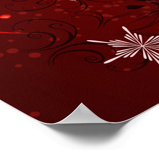 Kerstgouden sneeuwvlokken op rode achtergrond poster (Hoek)