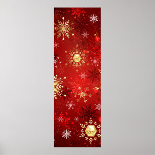 Kerstgouden sneeuwvlokken op rode achtergrond poster