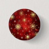 Kerstgouden sneeuwvlokken op rode achtergrond ronde button 3,2 cm (Voorkant)