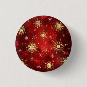 Kerstgouden sneeuwvlokken op rode achtergrond ronde button 3,2 cm