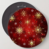 Kerstgouden sneeuwvlokken op rode achtergrond ronde button 6,0 cm (Voorkant /achterkant)