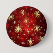 Kerstgouden sneeuwvlokken op rode achtergrond ronde button 7,6 cm (Voorkant)