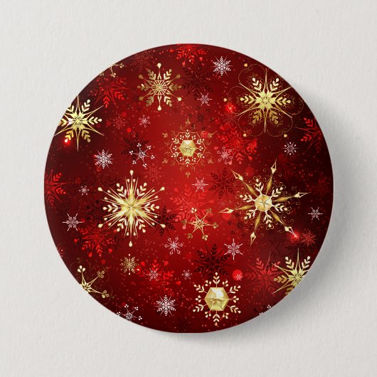 Kerstgouden sneeuwvlokken op rode achtergrond ronde button 7,6 cm (Voorkant)