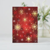 Kerstgouden sneeuwvlokken op rode achtergrond RSVP kaartje (Staand voorkant)