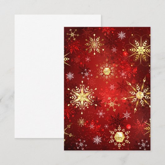 Kerstgouden sneeuwvlokken op rode achtergrond RSVP kaartje (Voorkant / Achterkant)