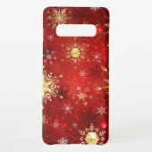 Kerstgouden sneeuwvlokken op rode achtergrond samsung galaxy hoesje (Achterkant)