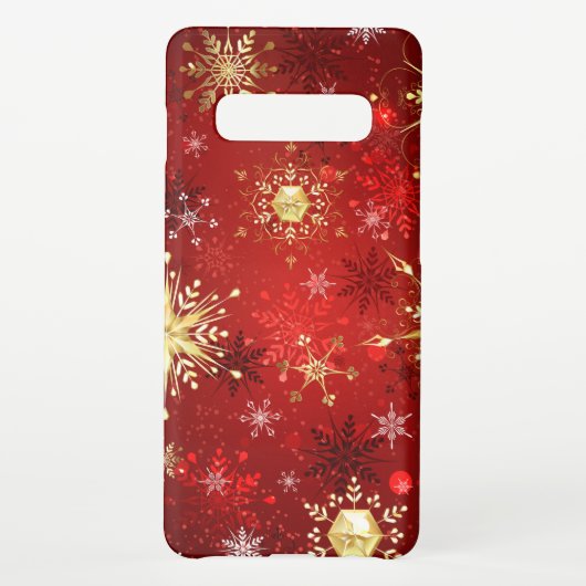 Kerstgouden sneeuwvlokken op rode achtergrond samsung galaxy hoesje (Achterkant)