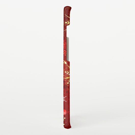 Kerstgouden sneeuwvlokken op rode achtergrond samsung galaxy hoesje (Linkerkant)