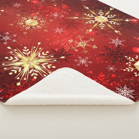 Kerstgouden sneeuwvlokken op rode achtergrond sherpa deken (3/4)