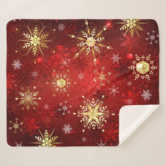 Kerstgouden sneeuwvlokken op rode achtergrond sherpa deken (Voorkant (horizontaal))