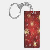 Kerstgouden sneeuwvlokken op rode achtergrond sleutelhanger (Voorkant Links)