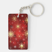 Kerstgouden sneeuwvlokken op rode achtergrond sleutelhanger (achterkant)