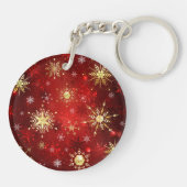 Kerstgouden sneeuwvlokken op rode achtergrond sleutelhanger (Achterkant)